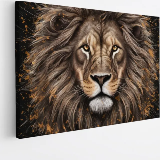 Saammp Canvas Schilderij - Abstracte Leeuw - Portret - zwart - Dieren - Natuur - 70x50 - Foto op canvas - Wanddecoratie - Muurdecoratie Woonkamer - Slaapkamer decoratie - Canvas Print Multicolor