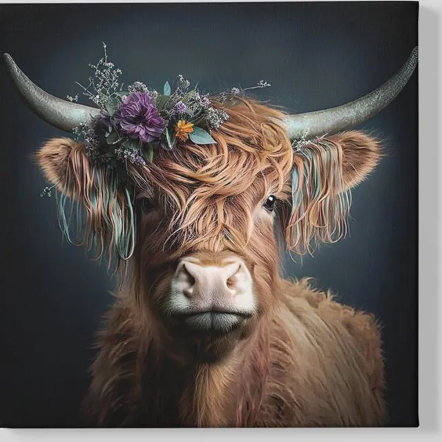 Trendex Global Canvas Schilderij - Hooglander - Schotse - Dieren - 40x40x2 cm Bruin