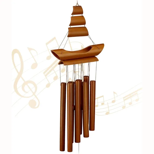 aura Windgong Bamboe - Windvanger - Windorgel - Zeilbootontwerp - Bruin - 20cm x 6cm x 72cm