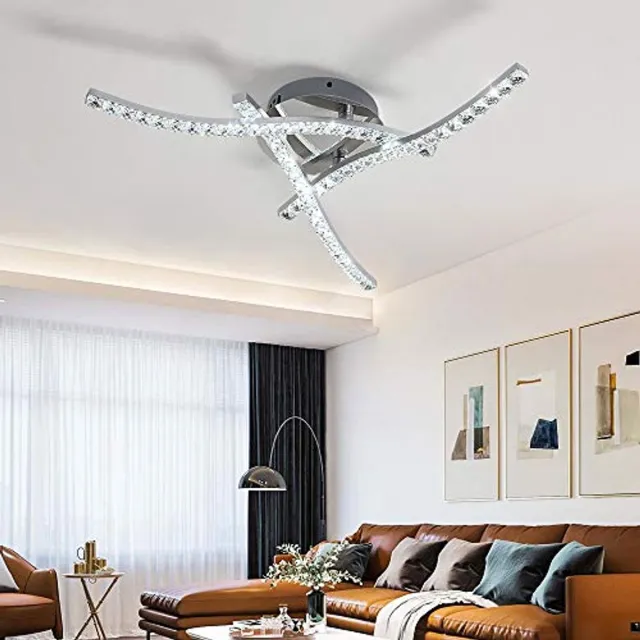 Haobosic LED Plafondlamp - Drie Golvende Lijnen Design - 21W - Koud Wit 6500K - Kristal - Zilver - Modern Luxe - Voor Woonkamer Slaapkamer Silver
