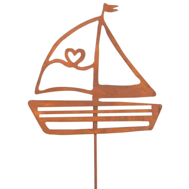 UNUS Tuinsteker zeilboot 24x24cm in roestlook tuindecoratie Bruin