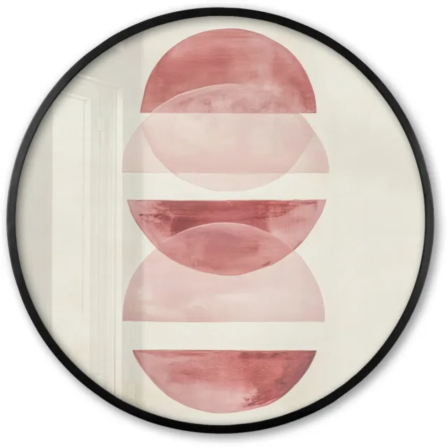 FrameYourWall Poster in lijst Rond - Fotolijst 60x60 cm - Posters - Minimalistisch - Cirkels - Roze - Ronde posterlijst zwart - Decoratie - Wanddecoratie woonkamer - Muurdecoratie slaapkamer Cirkels - Minimalistisch