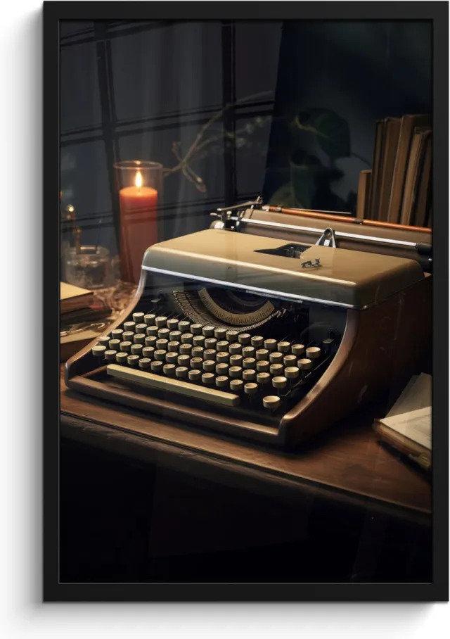 FrameYourWall Poster in lijst - Fotolijst 40x60 cm - Posters - Vintage - Typmachine - Kaars - Oud - Bureau - Posterlijst zwart - Decoratie - Wanddecoratie woonkamer - Muurdecoratie slaapkamer
