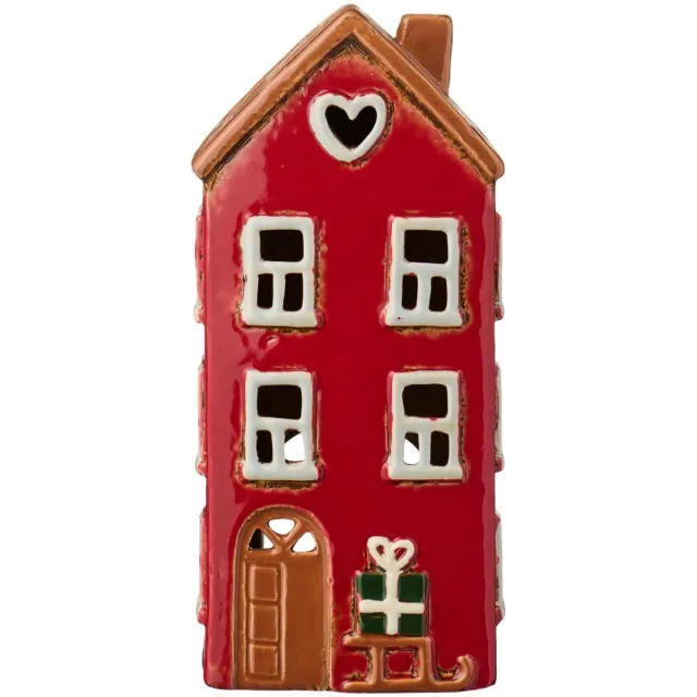 Ib Laursen Keramieken Huisje - Kerst - Rood met Slee - Waxinelichthouder