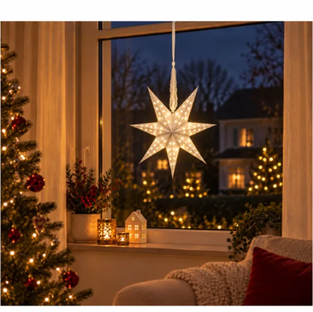 Xmas Lights - decoratieve velours led kerstster-wit Off white