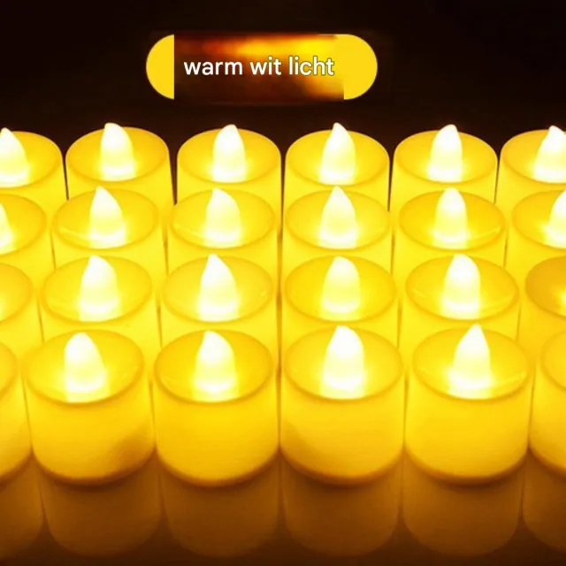 GelldG LED-Theelichtjes - Timerfunctie - 6 Aan/18 Uit Cyclus - 12 Stuks Set - Inclusief CR2032 Batterijen - Warmwit Flikkerend Effect - Veilig Geschikt voor Binnen en Buiten