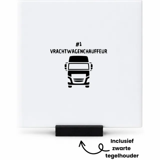 Hacebo De beste vrachtwagenchauffeu tegeltje met tegelhouder - Cadeau vrachtwagenchauffeur - tegeltjes met tekst - leuk cadeau voor de beste Cadeau vrachtwagenchauffeur om te geven - spreuktegels - 10.8x10.8 CM Wit