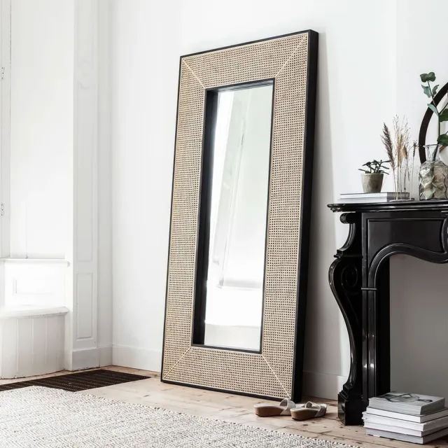Must Living Spiegel 'Raffles' Rotan en hout, 200 x 104cm Zwart, Naturel