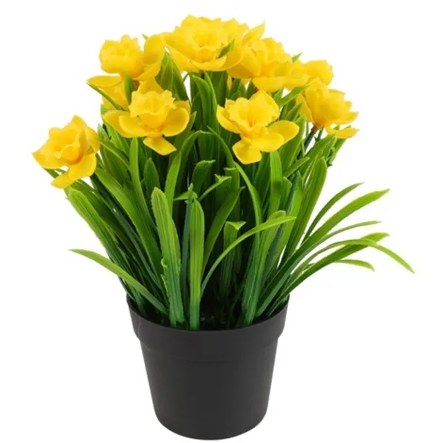 Countryfield Narcissen in pot-vrolijk voorjaar-kunstplanten Zwarte pot met groen/gele narcissen