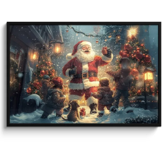 FrameYourWall Poster in lijst - Fotolijst 120x80 cm - Posters - Kerstvreugde - Sneeuw - Kleurrijk - Posterlijst zwart - Decoratie - Wanddecoratie woonkamer - Muurdecoratie slaapkamer - Kerstversiering - Kerstdecoratie voor binnen - Kerstmis
