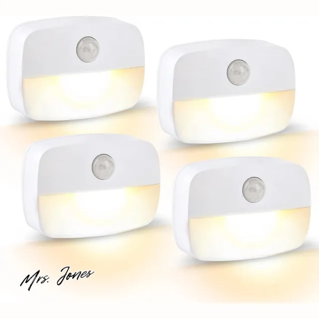 Mrs. Jones Led-nachtlampje met bewegingsmelder en batterij voor binnen en buiten - hal trappen badkamer slaapkamer (warmwit-4 stuks) . multi-color