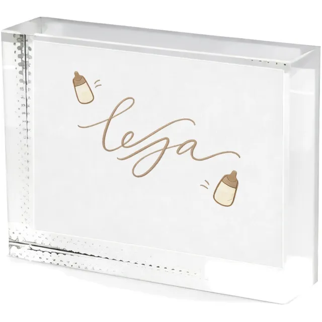 Mr Cadeautjes Fotokristal Een zachte, minimalistische babyprint met een centrale boods - glas, 8 x 6 cm - kristallen | cadeau Wit
