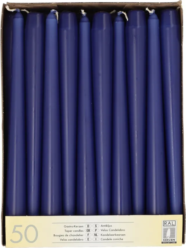 Conpax Candles Papstar Dinerkaarsen/kandelaar kaarsen - 50x stuks - Blauw - Gotisch- 25 cm - Tafel decoratie kaarsen