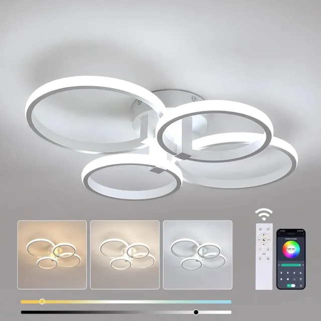 Haobosic Dimbare LED-plafondlamp, 76W, 8550lm, met afstandsbediening, modern acryl design, instelbare kleurtemperatuur en helderheid, 3000K-6500K White