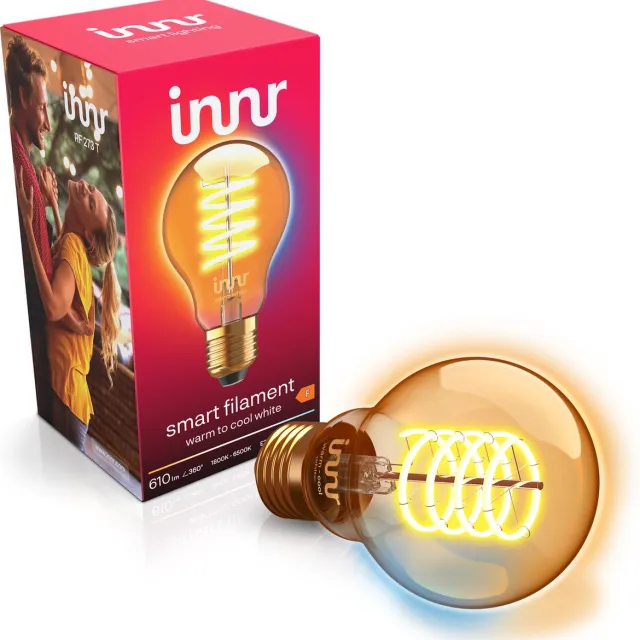innr E27 filament lamp - geschikt voor Philips Hue - Zigbee - LED smart bulb - warmwit tot koelwit licht - slimme verlichting - dimbaar - 610 lumen - 1 pack