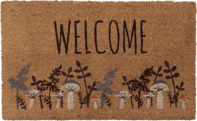 Clayre & Eef Deurmat Overig 75x45 cm Bruin Kokosvezel Paddenstoelen Herfst decoratie