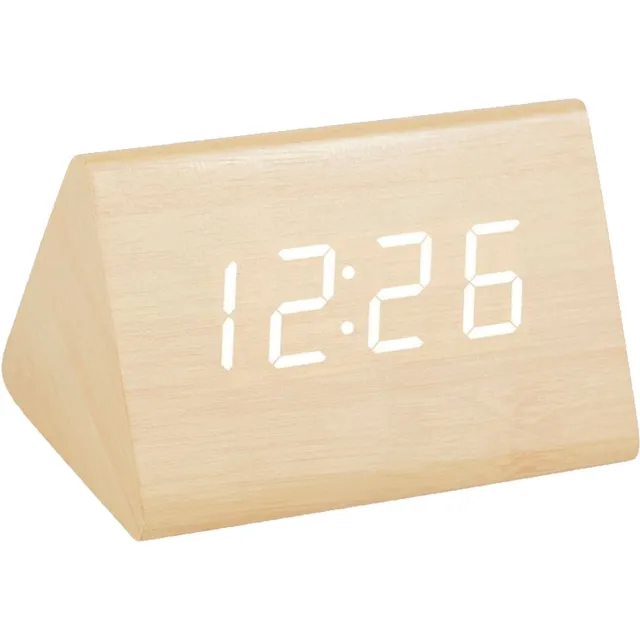 OSTARIA Wekker/alarmklok - digitaal - driehoek - MDF - beige - D7 x 8 cm
