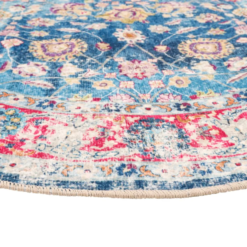 vidaXL Vloerkleed wasbaar Ø 120 cm meerkleurig blauw, foto 3