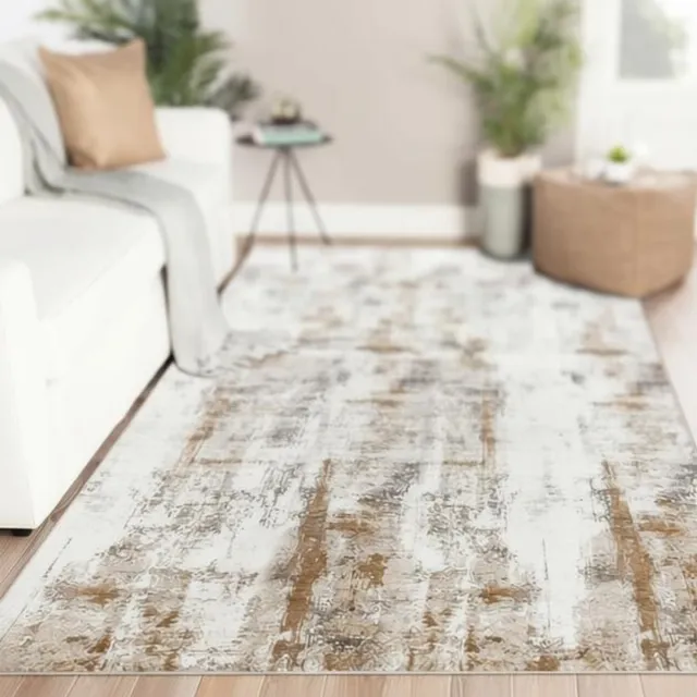 Maison Elara Vloerkleed 160 x 230 cm - Laagpolig, Antislip, Wasbaar, Modern Abstract Design - Beige-Bruin