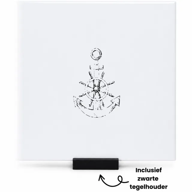 Hacebo Anker schippers schipper kapitein scheepslui zee tegeltje met tegelhouder - Anker - Anker schippers schipper kapitein scheepslui zee - tegeltjes met tekst - Anker schippers schipper kapitein scheepslui zee - spreuktegels - 15x15 CM Wit