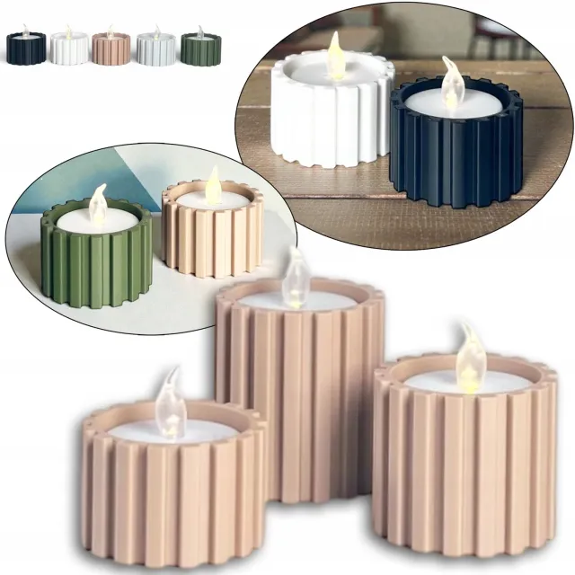 KAJAWIS Set van 3 LED Theelicht Kaarshouders - Moderne Woondecoratie Beige