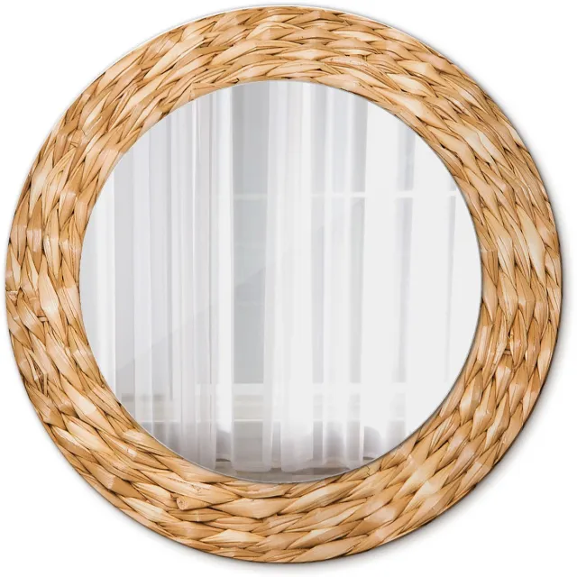 TULUP Spiegel - Ronde vorm Spiegel - op gehard Glas - Vlechtpatroon - Diameter: 50 cm - Oranje - Inloopkastspiegel – Badkamerspiegel - Toiletspiegel - Spiegel met een sierlijk motief - Elegant Spiegel - Wanddecoratie Spiegel - Montageset Oranje Vlechtpatroon