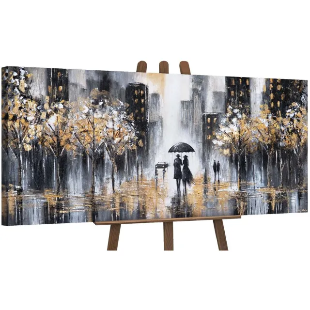 YS Canvas schilderij panoramisch 115x50 handgeschilderd gouden avond zonsondergang – YS-Art Gallery – Sfeervol wanddecoratie voor woonkamer – Modern schilderij voor hal