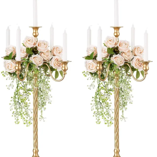 RFWR Hoge Gouden Kandelaar voor Tafeldecoratie - Elegante Metalen Kandelaars voor Bruiloft, Feestdagen en Diner GoudWit
