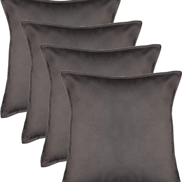 Atmosphera Bank/sierkussens huiskamer Sophia - 4x stuks - 52 x 52 cm - Donkergrijs - polyester - met rits Dark grey