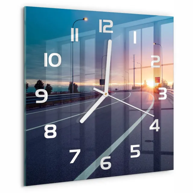 TULUP Wandklok - Snelweg Wandklok Glas Decoratie - 30x30 cm - Veelkleurig Gekleurde Glazen Klok - Witte handen - Vierkante Klok - Klok Glas Met Opdruk - Moderne Wandklok Glas