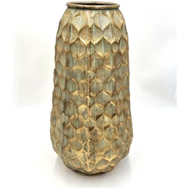 Mansion Atmosphere Metalen vaas verweerd goud groen 26.5*26.5*51cm | 420206 | Mansion Atmosphere