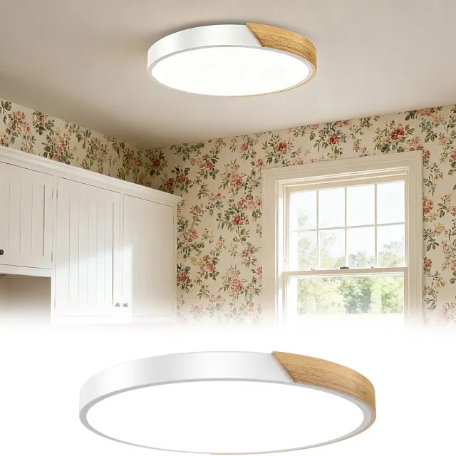 Aufun LED Plafondlamp Van Hout - 96W - Koel Wit 6000-6500K - Moderne Keukenlamp Voor Woonkamer, Slaapkamer, Eetkamer, Gang, Kelder, Balkon - Wit - 60cm Wit 3