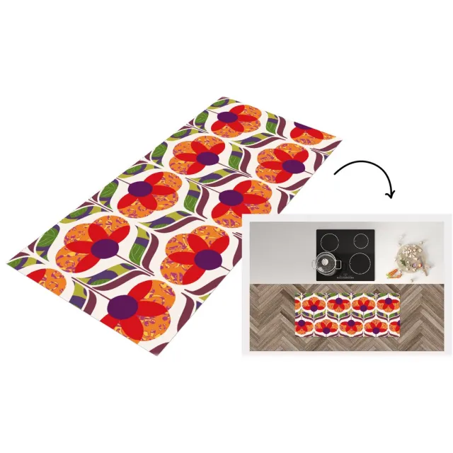 KitchenYeah Keukenloper - Keukenmat vinyl Retro - Flower Power - Vintage - Kleuren - Keukenmatten loper - Keuken vloerkleed tapijt, foto 2