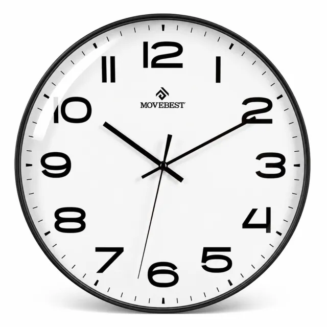 SWGOTA Stille kwartswandklok 12 inch - witte wijzerplaat met zwarte rand - grote cijfers - rond kunststof model - 1 stuk