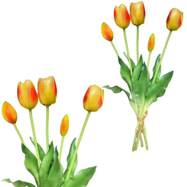 Inspiruj Kunstbloem Tulpen - Geel-Oranje - Real Touch - 39 cm Geel;Oranje