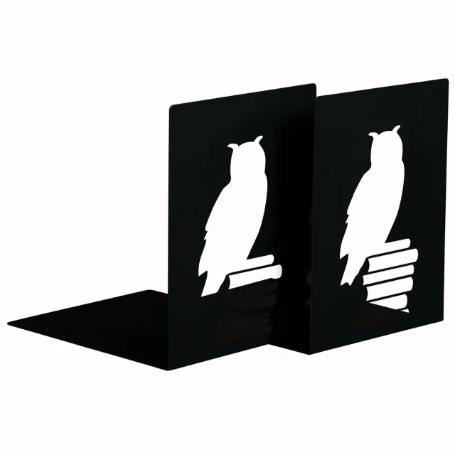 Ibenzoa Set van 2 Elegante Zwarte Metalen Boekensteunen met Uilendesign voor Boekenplank