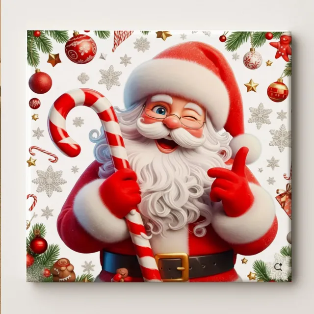 Nevolis Vrolijke Kerstman Kersttegel – Feestelijke Kerst Wanddecoratie met Zuurstok – Keramische Tegel 15 × 15 cm Multi Color