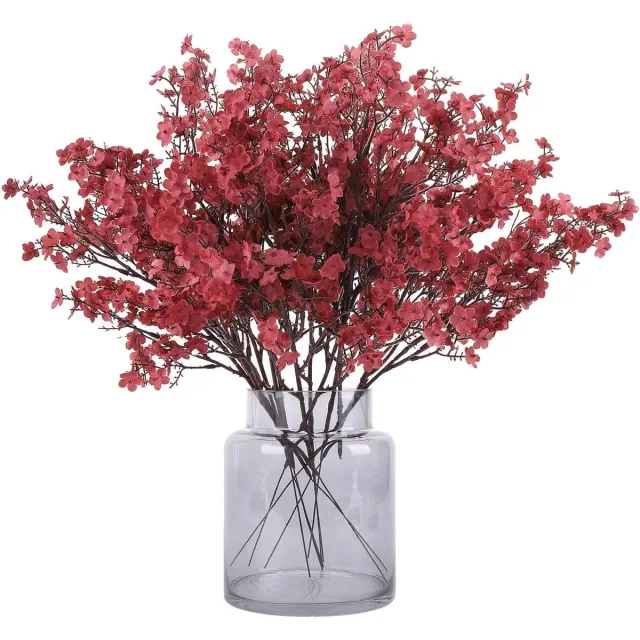 Famanu Kunstbloemen - 12 stuks - Gypsophila - kunstzijden bloemen voor thuis - decoratie - bruiloft - feest - tafel - centerpieces - tuin - feestdecoratie (karmijn) Red