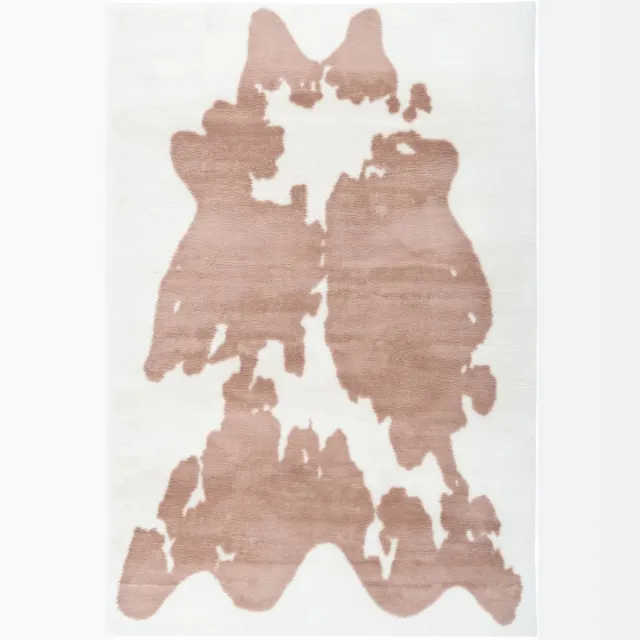 Padiro knus hoogpolig vloerkleed 120 x 160 cm - lichtbeige - karaktervolle koeienhuidprint - voor vloerverwarming - van polyester en katoen