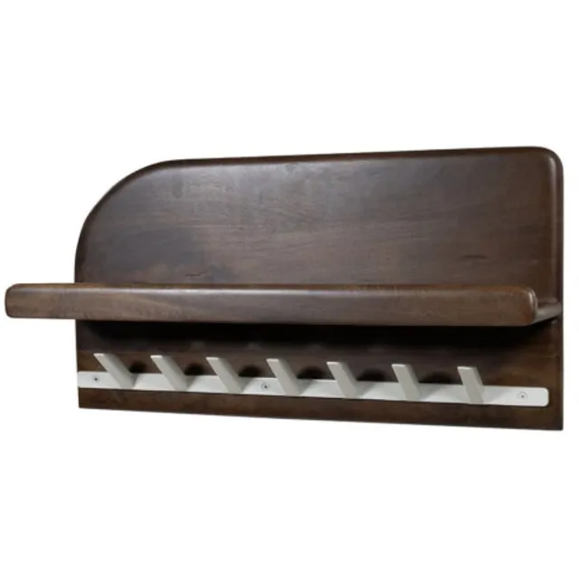 MySons kapstok Bonaire met plankje mangohout 60x15x30 cm- 7 haken - japandi - walnoot