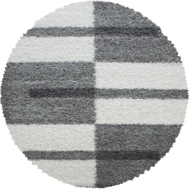 Ayyildiz Gala – Hoogpolig vloerkleed – Lichtgrijs – Ruit – Ø 80 cm rond