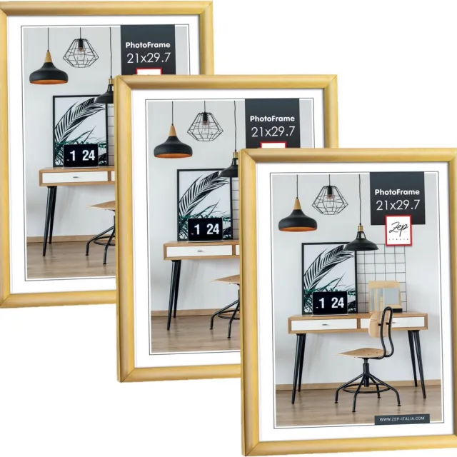 Zep Fotolijst - 3x stuks - goud - kunststof - voor foto van 21 x 29 cm - staand / hangend Goudkleurig