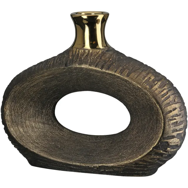 Gilde Faro I Keramische Vaas – Oud Goud – Ovaal – 26 x 21 cm