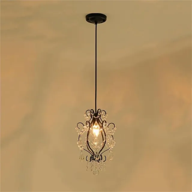 KZQ Vintage Kristal Hanglamp - E14 Fitting - Met 2 Meter Verstelbaar Snoer - Voor Slaapkamer Woonkamer Hal Eetkamer - Zwart zwart.1