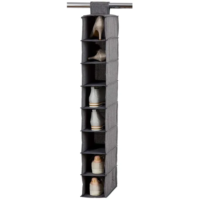 Unyqoos ® Ruimtebesparend Hangend Schoenenrek met 8 Versterkte Vakken voor Kledingkast of Garderobe grijs