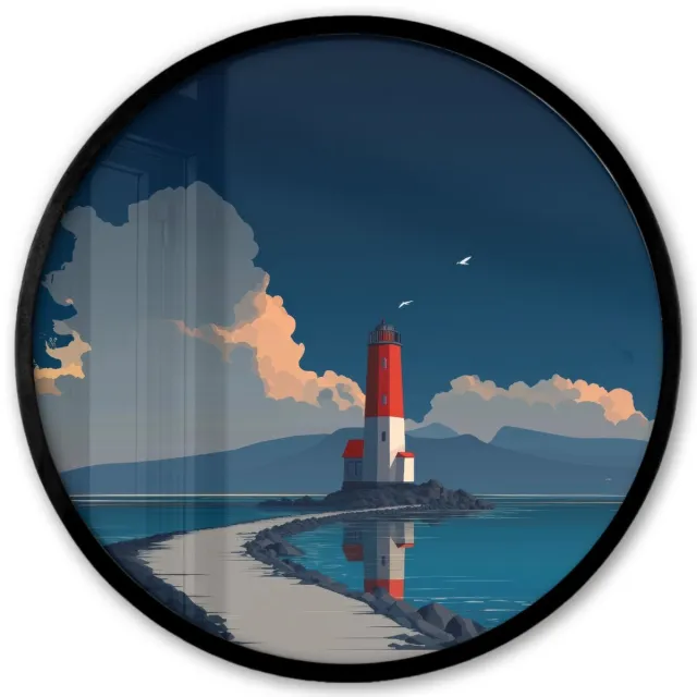 FrameYourWall Poster in lijst Rond - Fotolijst 40x40 cm - Posters - Vuurtoren - Zee - Wolken - Ronde posterlijst zwart - Decoratie - Wanddecoratie woonkamer - Muurdecoratie slaapkamer