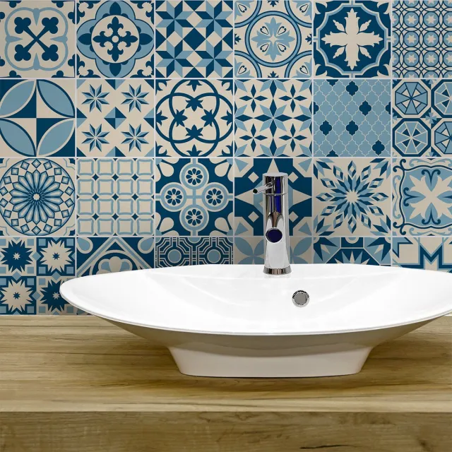 Ambiance Sticker Zelfklevende tegelmuurstickers voor keuken en badkamer - 24 Azulejos Miamo tegelstickers - 24 stickers van 15x15 cm Multi color