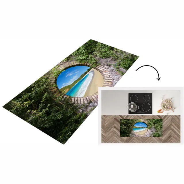 KitchenYeah Keukenloper - Loper keuken - Strand - Zee - Doorkijk - Keukenloper vinyl Multicolor