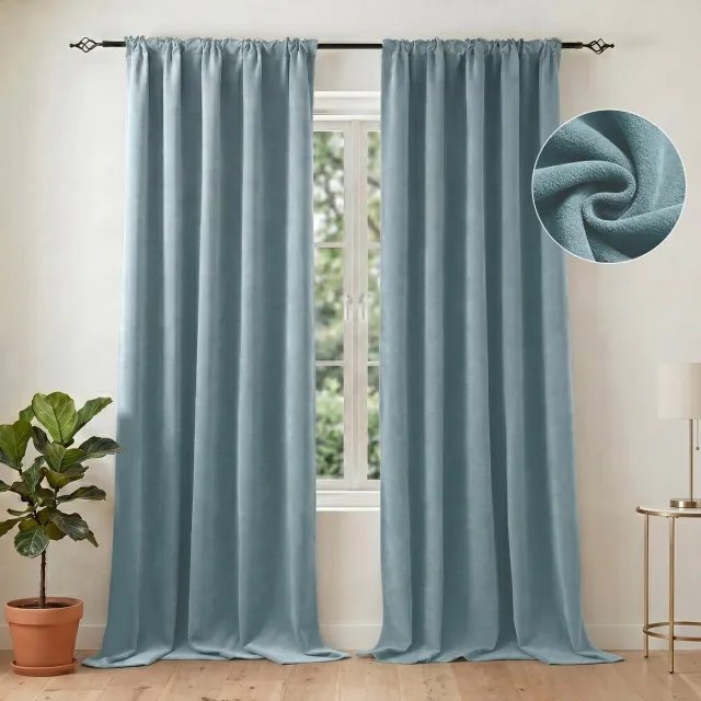 Qelus UltraZware Chenille Verduisterende Gordijn (2-panelen kant-en-klaar set) - 132x274cm - Thermisch Isolerend - Dubbelzijdige 510GSM Stof – 98% lichtdicht - 6-in-1 header- voor Slaapkamer & Woonkamer - Blauwgroen