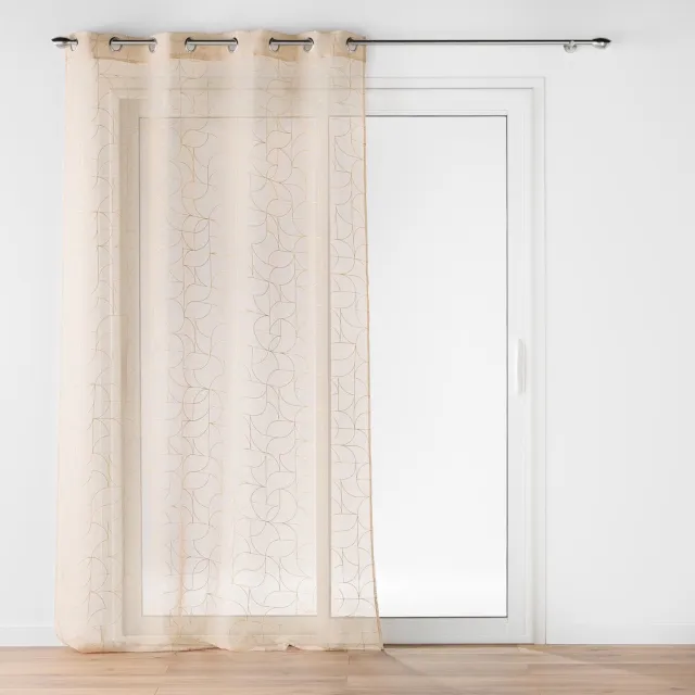 Douceur d intérieur Douceur d'intérieur - Vitrage met ringen en gouden opdruk LOUXOR, 140 x 280 cm Beige